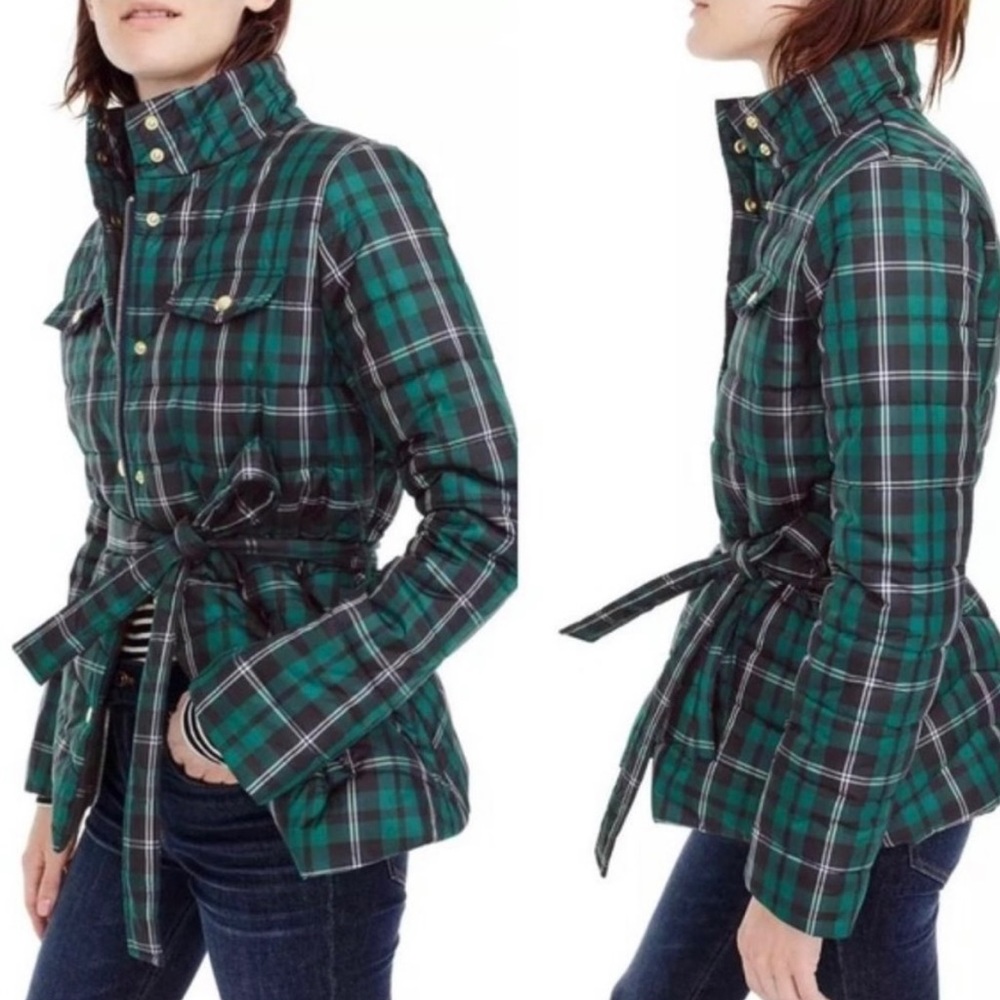 J.Crew tartan plaid puffer coat